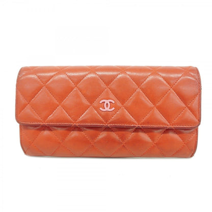 Chanel Wallet Quilted Lambskin Red Silver