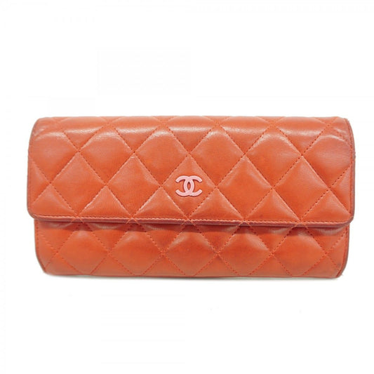 Chanel Wallet Quilted Lambskin Red Silver
