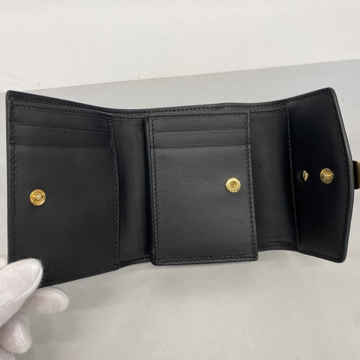 Gucci Trifold Wallet Sherry Line Leather Black Gold — view 3