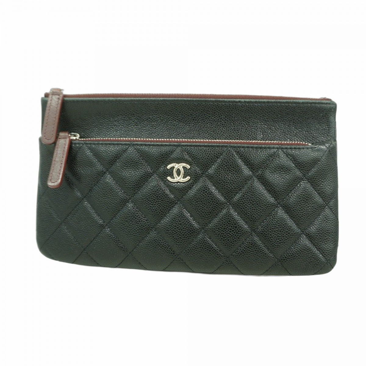 Chanel Pouch Quilted Caviar Leather Black Silver