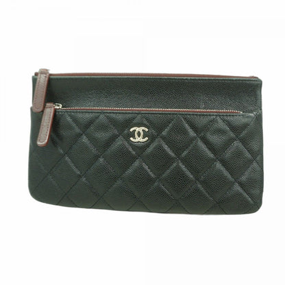 Chanel Pouch Quilted Caviar Leather Black Silver