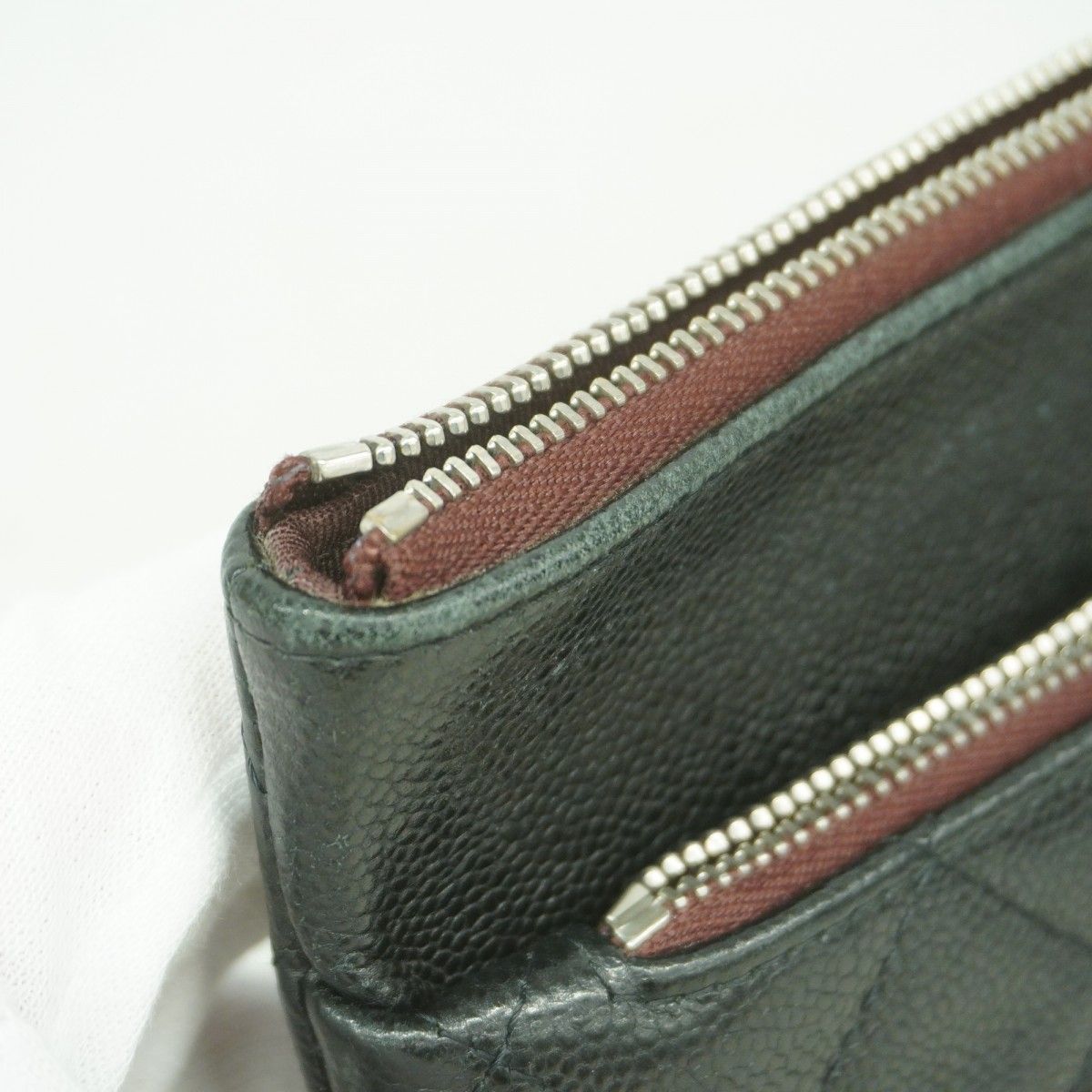 Chanel Pouch Quilted Caviar Leather Black Silver — view 7