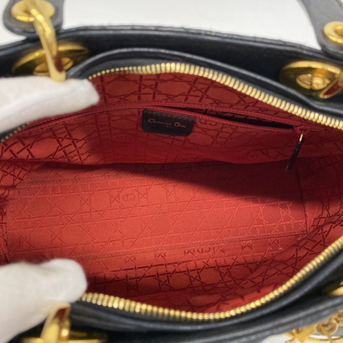 Dior Handbag Cannage Lady Leather Black Gold 2-Way — view 4