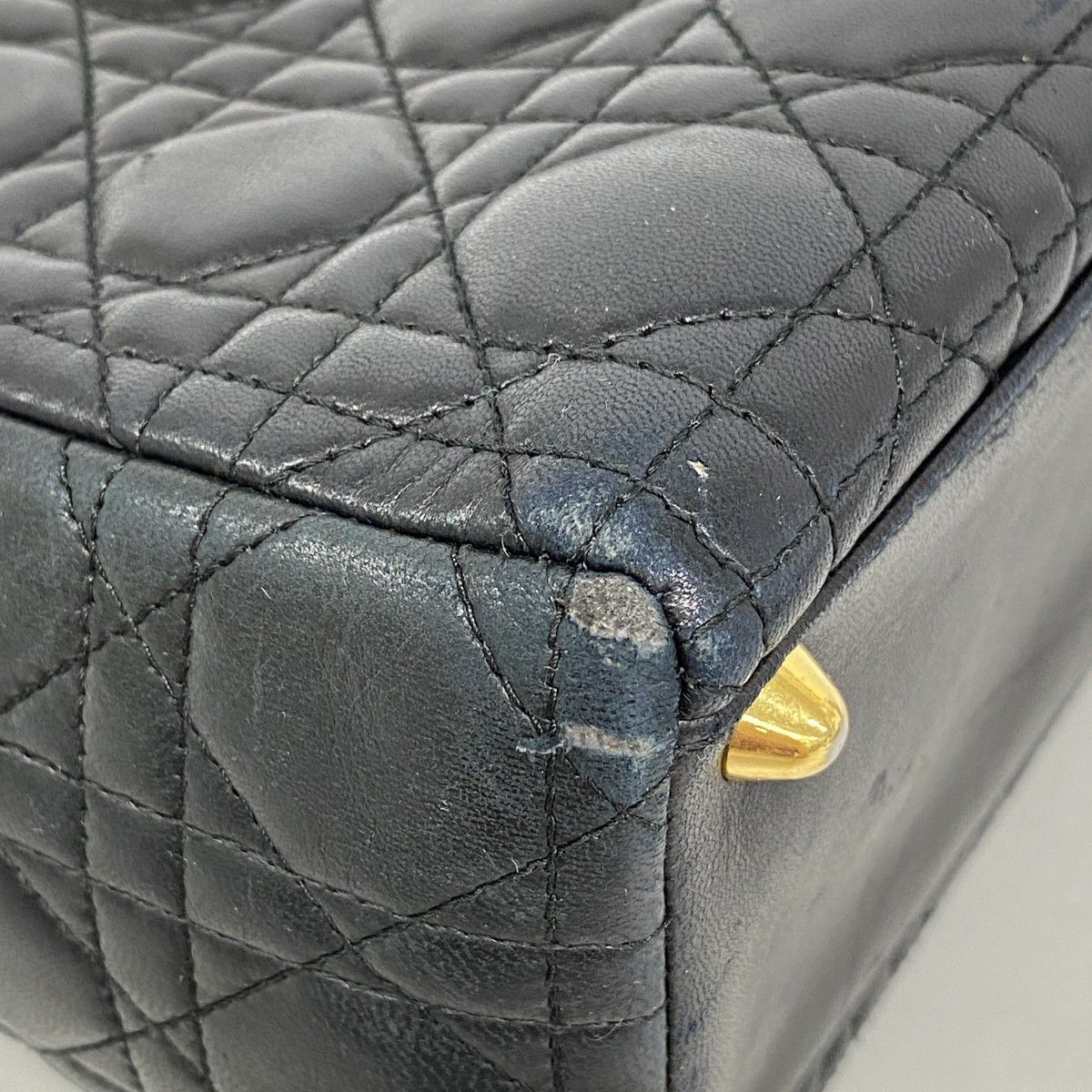 Dior Handbag Cannage Lady Leather Black Gold 2-Way — view 8