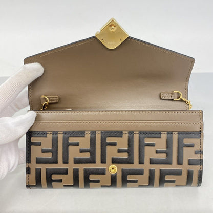 Fendi Shoulder Wallet Leather Brown Black Gold — view 3