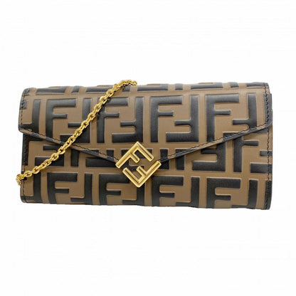 Fendi Shoulder Wallet Leather Brown Black Gold