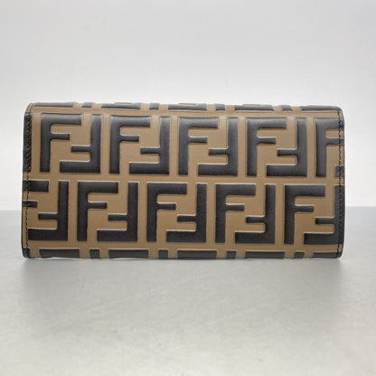Fendi Shoulder Wallet Leather Brown Black Gold — view 6