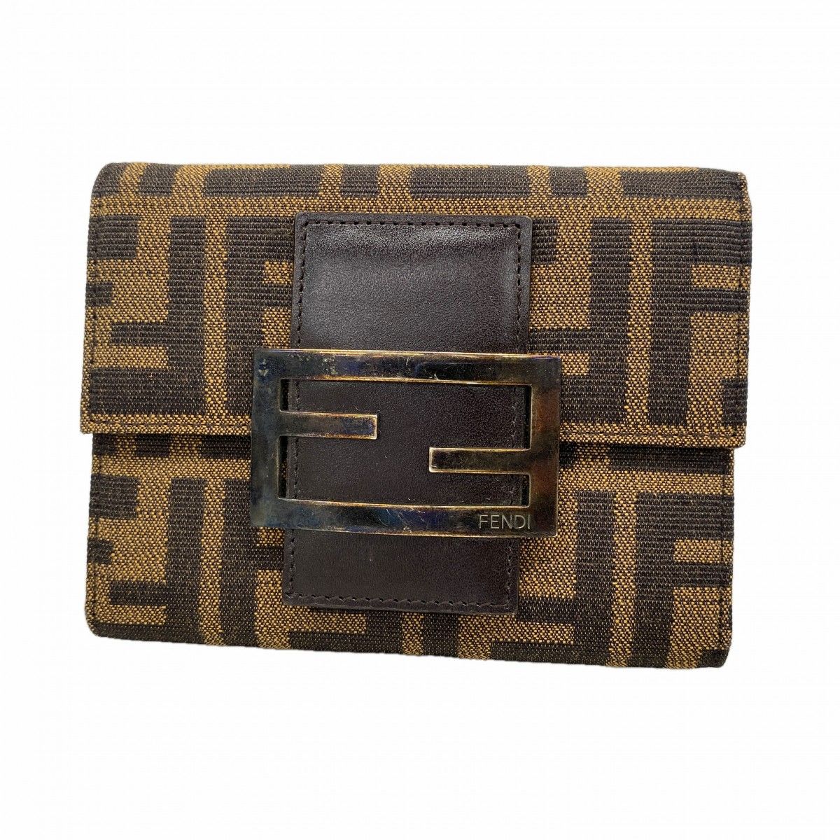 Fendi Trifold Wallet Zucca Nylon Canvas Brown Silver