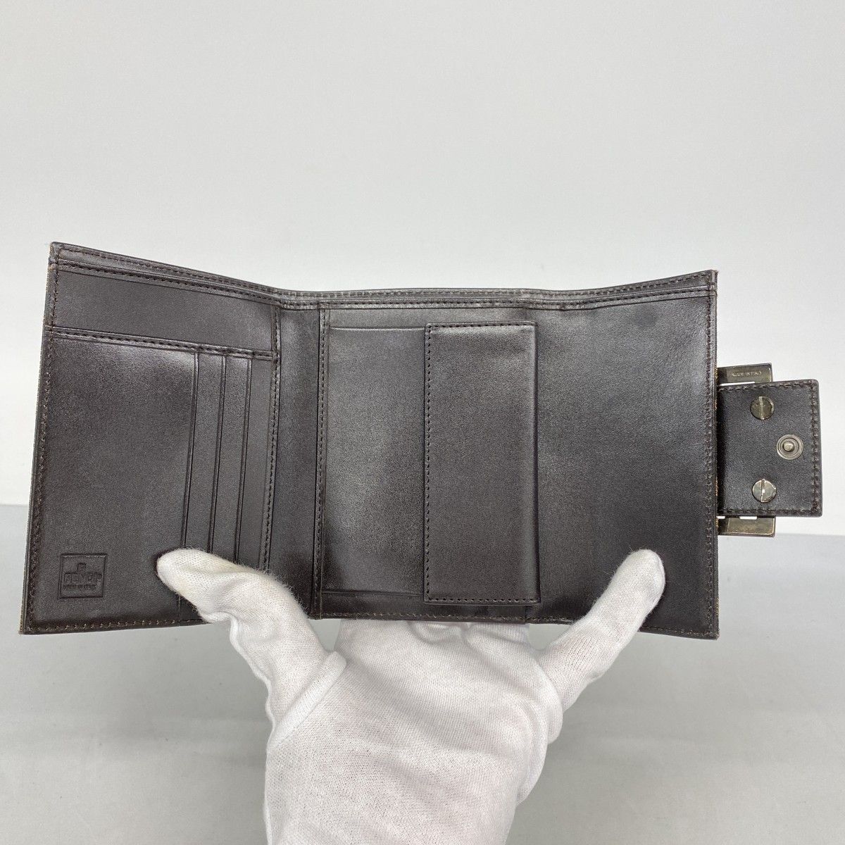 Fendi Trifold Wallet Zucca Nylon Canvas Brown Silver — view 3