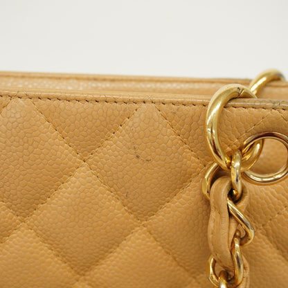 Chanel Chain Tote Quilted Caviar Leather Beige Gold — view 9