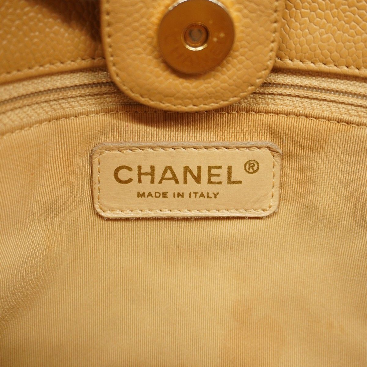 Chanel Chain Tote Quilted Caviar Leather Beige Gold — view 5