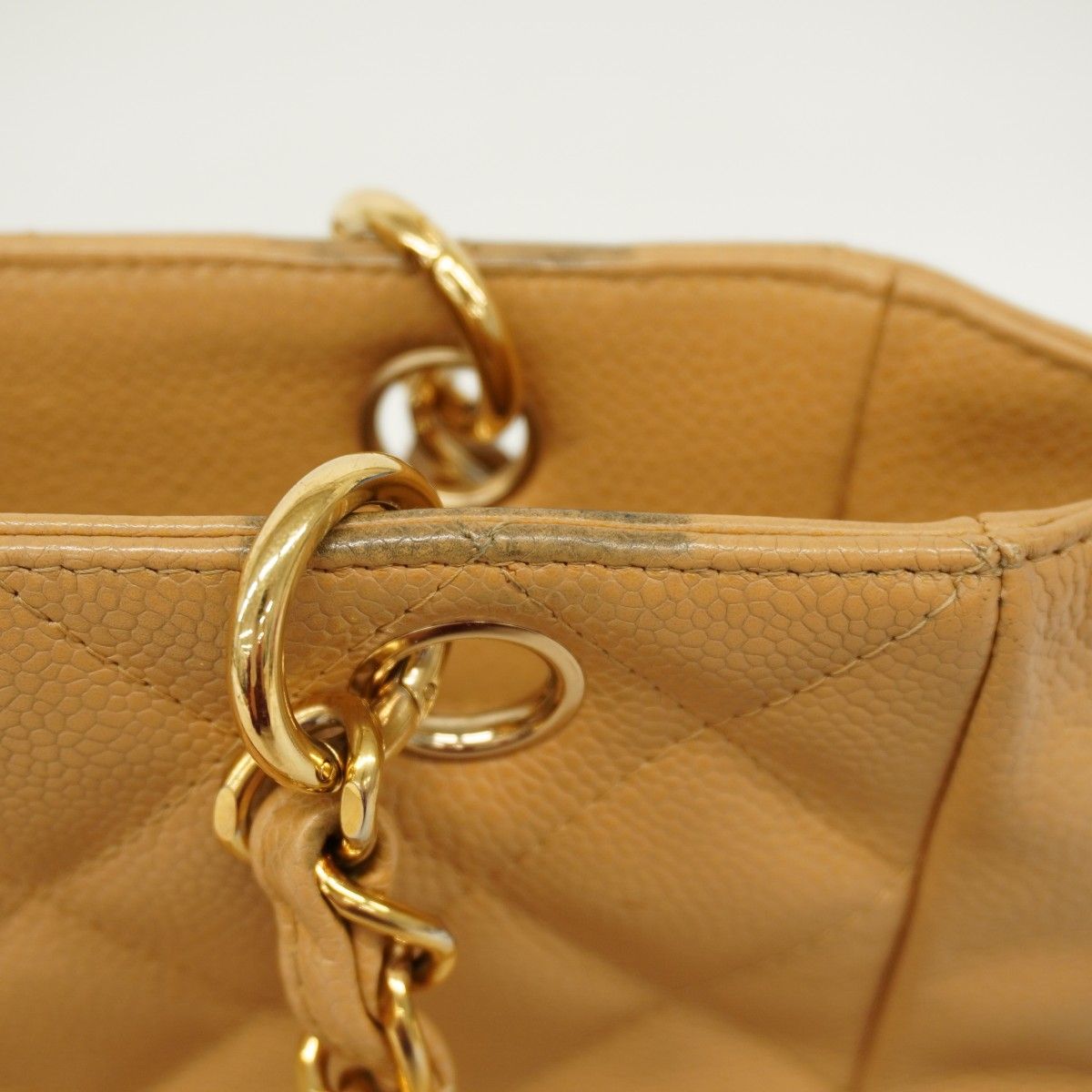 Chanel Chain Tote Quilted Caviar Leather Beige Gold — view 7