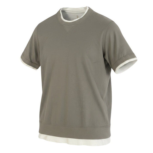 Brunello Cucinelli Gazette Layered Short Sleeve T-Shirt M Khaki Cotton