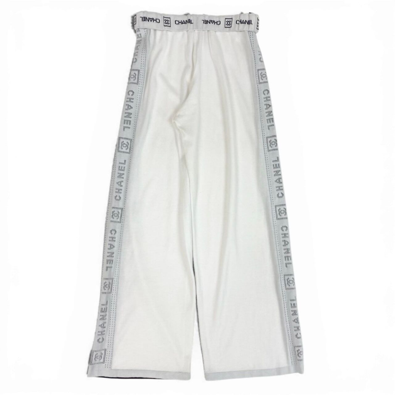 Chanel White Cotton Wide Knit Pants — view 2