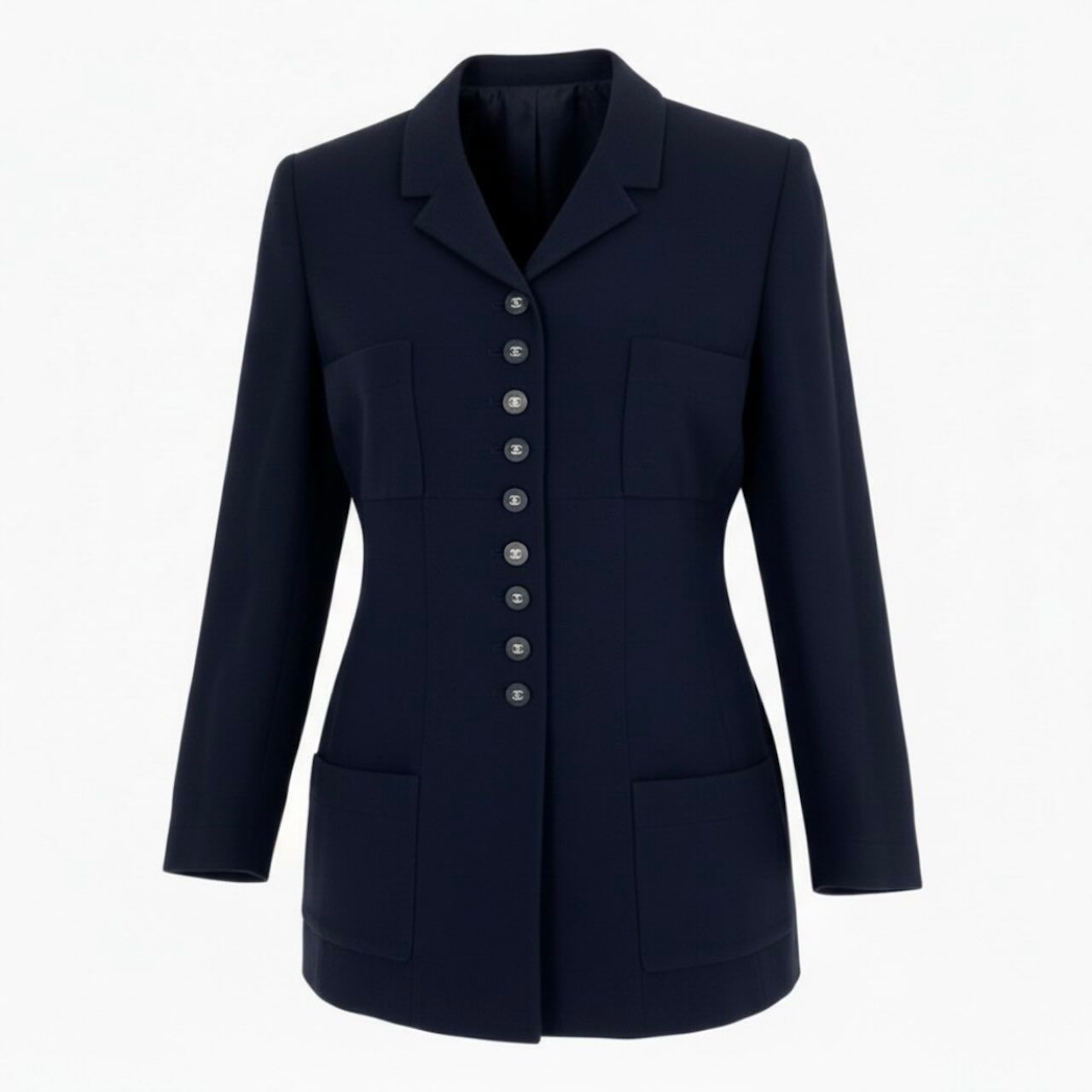 Chanel Boutique Navy Wool Tailored Jacket