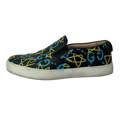 Gucci Slip Ons 8 C Ghost Black Light Blue Yellow Leather Slipper