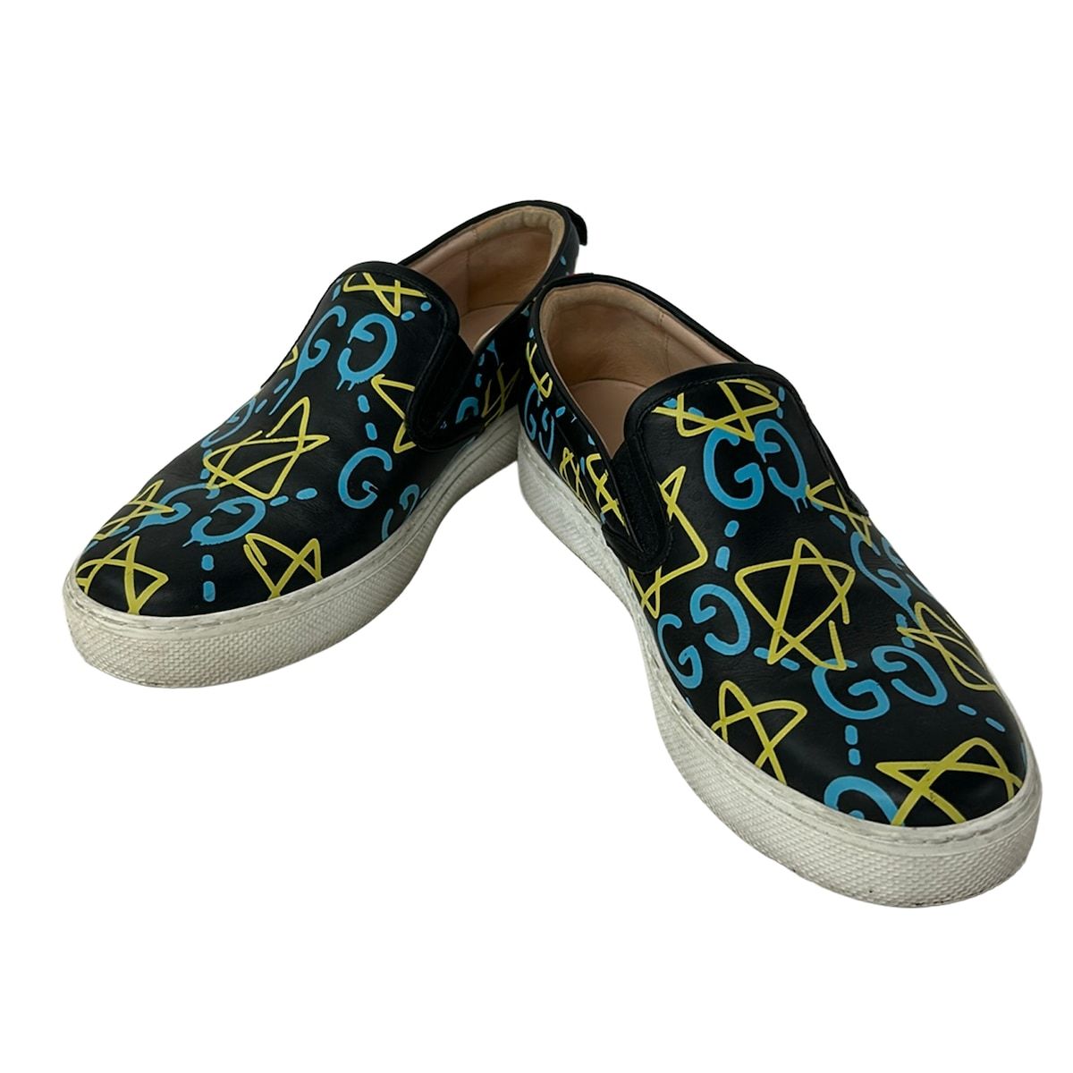 Gucci Slip Ons 8 C Ghost Black Light Blue Yellow Leather Slipper — view 2