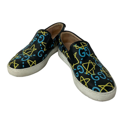 Gucci Slip Ons 8 C Ghost Black Light Blue Yellow Leather Slipper — view 2