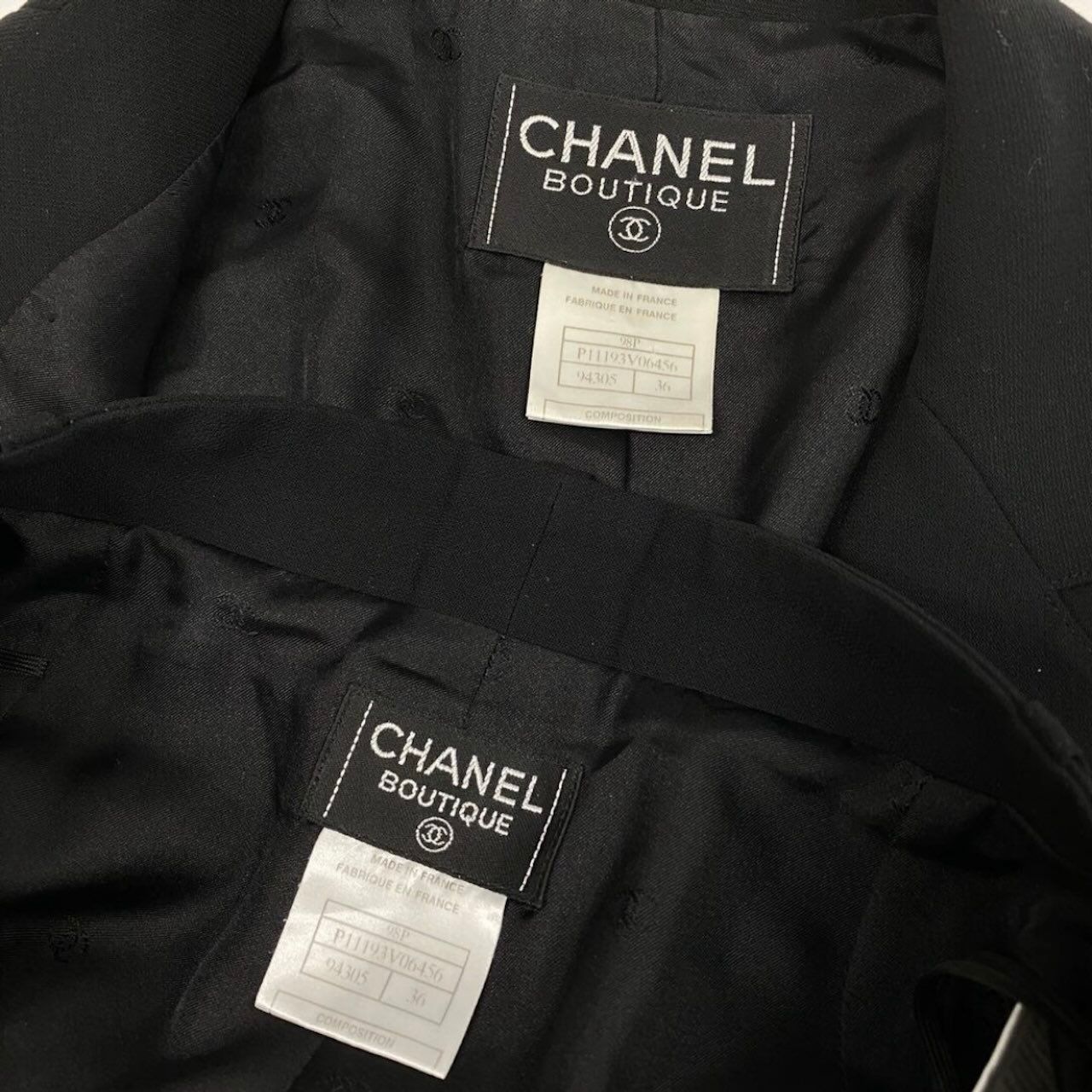 Chanel Vintage Style Up Jacket Pants Black Wool Lycra Set — view 8