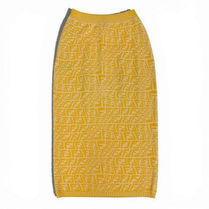 Fendi Zucca Pattern Knit Skirt FF Logo Pencil Yellow Rayon Polyester — view 3