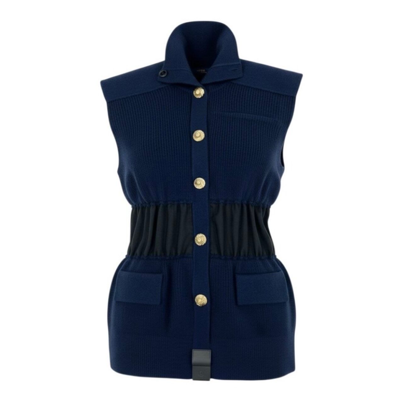 Louis Vuitton Jewel Button Sleeveless Cardigan Night Blue Wool Cashmere