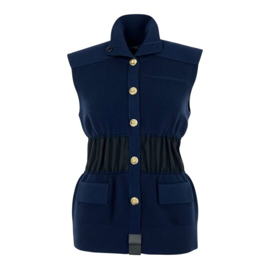 Louis Vuitton Jewel Button Sleeveless Cardigan Night Blue Wool Cashmere
