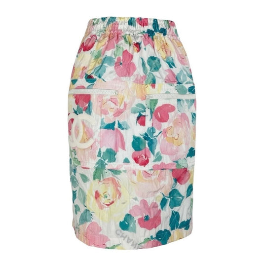 Chanel Vintage CC Logo Side Zip Slit Multicolor Polyester Mini Skirt