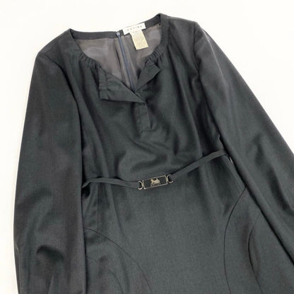 Celine Vintage Carriage Belt a Line Dress Gray Wool Rayon Polyurethane — view 4