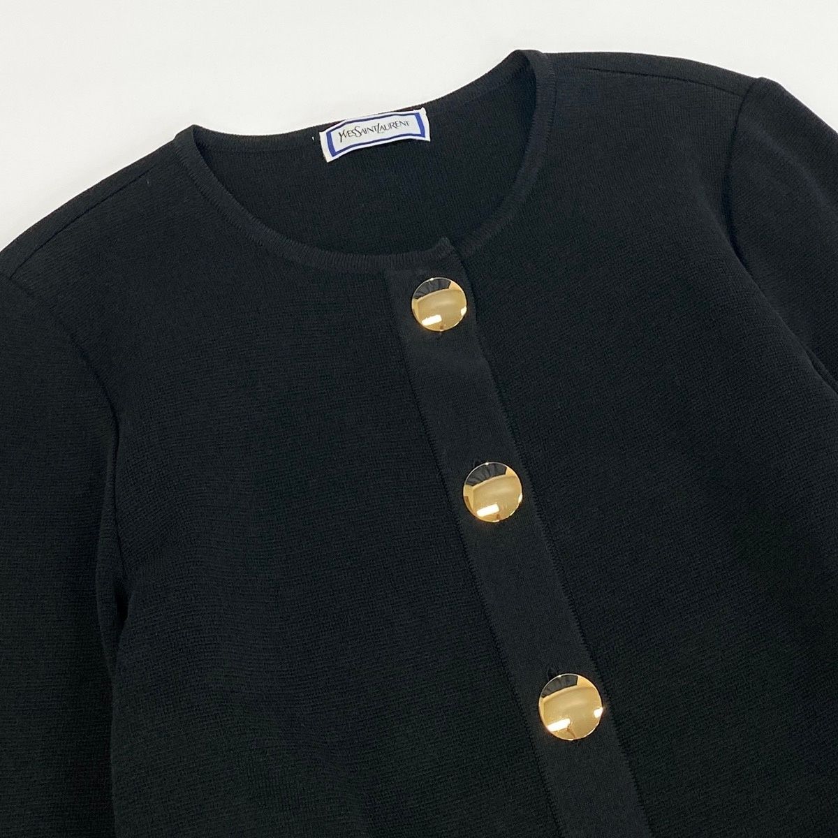 Saint Laurent YSL Cardigan Knit Jacket Gold Button M Black — view 5