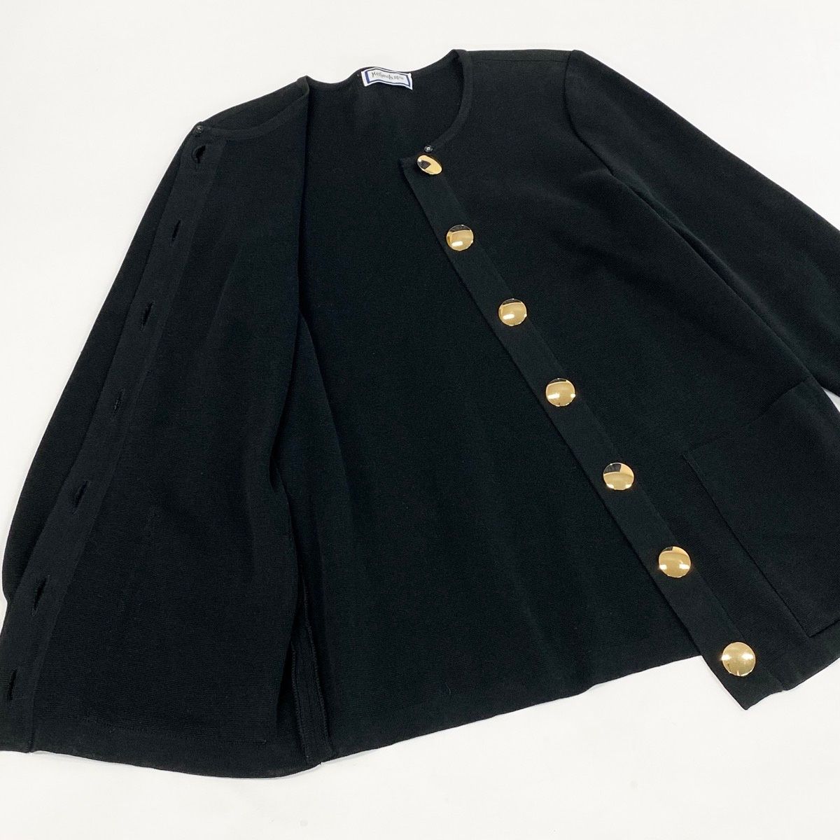 Saint Laurent YSL Cardigan Knit Jacket Gold Button M Black — view 4