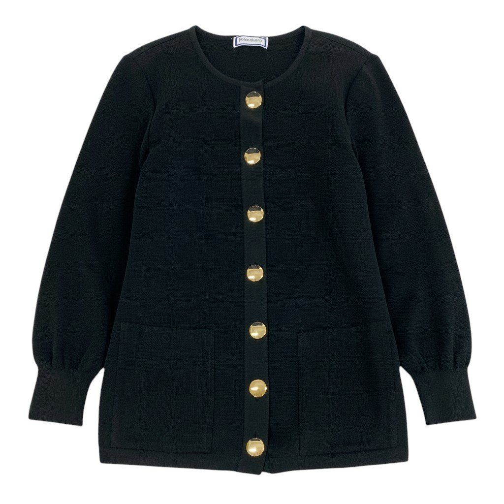 Saint Laurent YSL Cardigan Knit Jacket Gold Button M Black