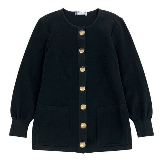 Saint Laurent YSL Cardigan Knit Jacket Gold Button M Black