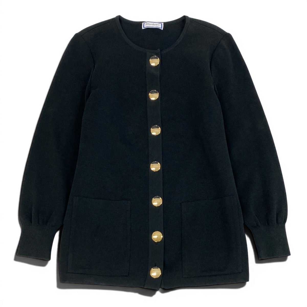 Saint Laurent YSL Cardigan Knit Jacket Gold Button M Black — view 2