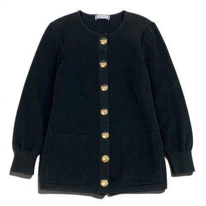 Saint Laurent YSL Cardigan Knit Jacket Gold Button M Black — view 2