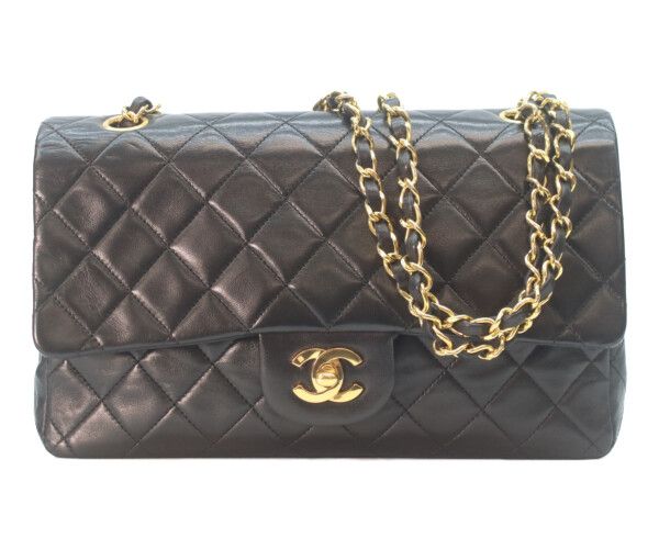 Chanel Black Lamb Gold Double Flap Quilted 25