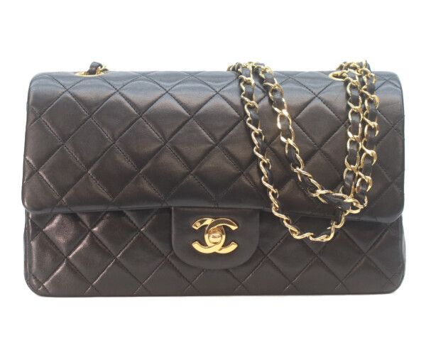 Chanel Black Lamb Gold Double Flap Quilted 25