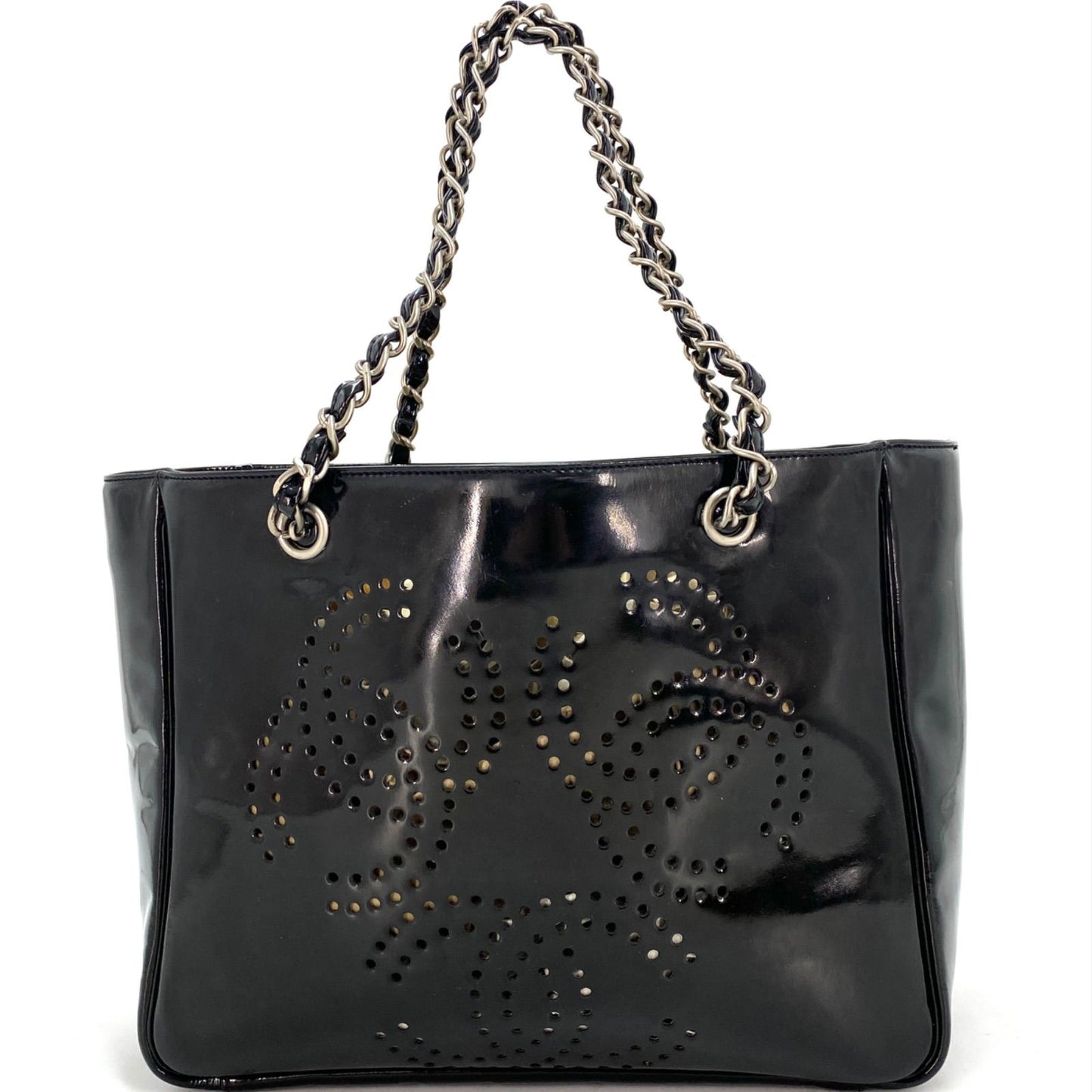 Chanel Tote CC Logo Black Perforated Leather Chain Business — view 2