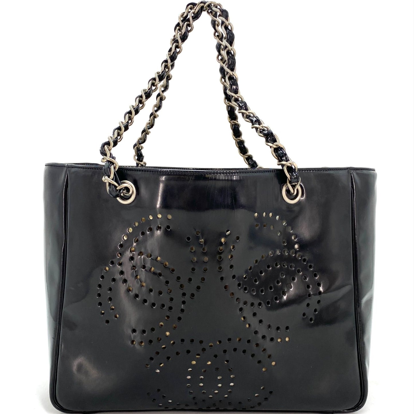 Chanel Tote CC Logo Black Perforated Leather Chain Business