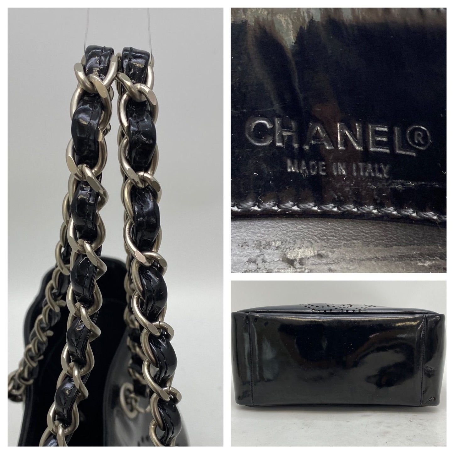 Chanel Tote CC Logo Black Perforated Leather Chain Business — view 4