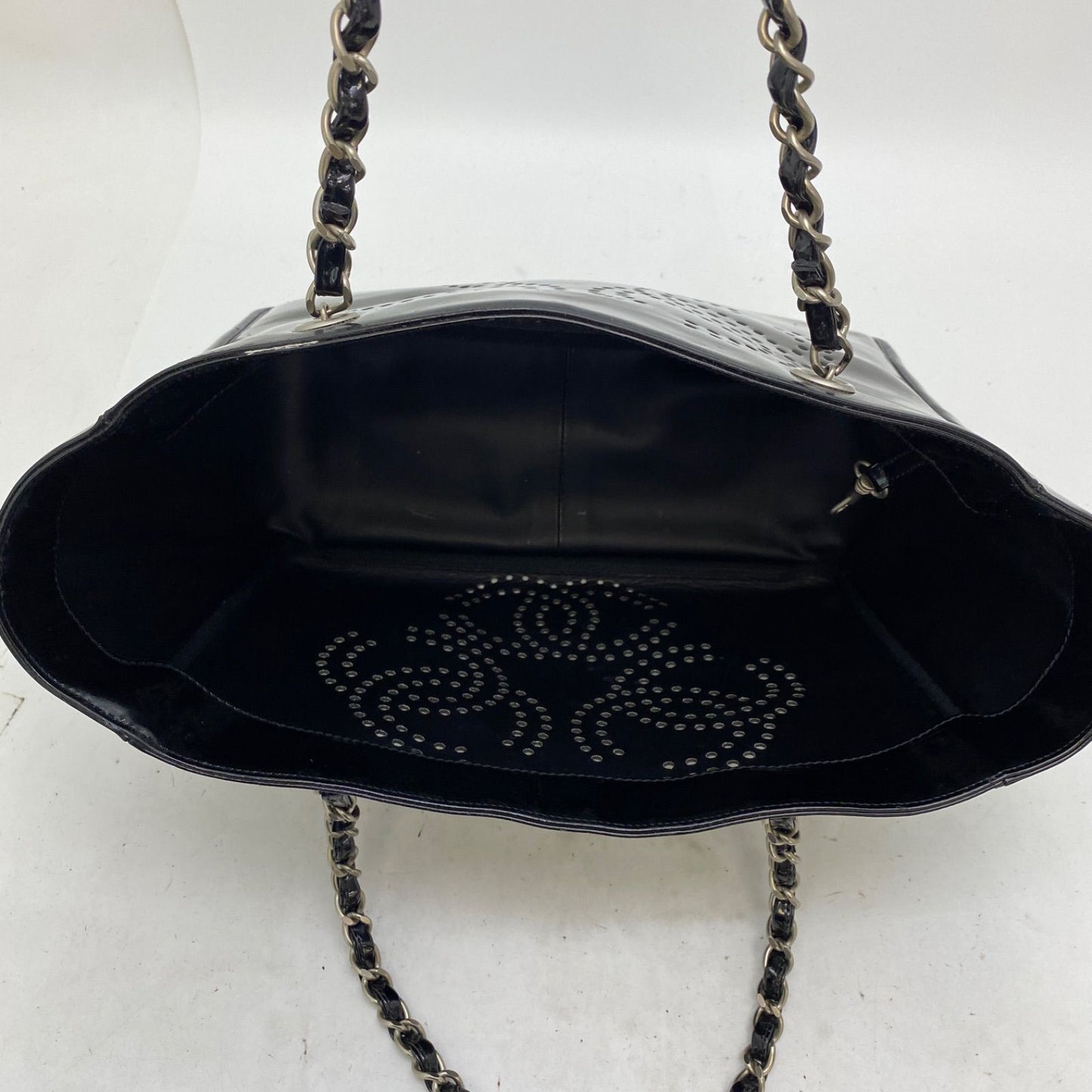 Chanel Tote CC Logo Black Perforated Leather Chain Business — view 8