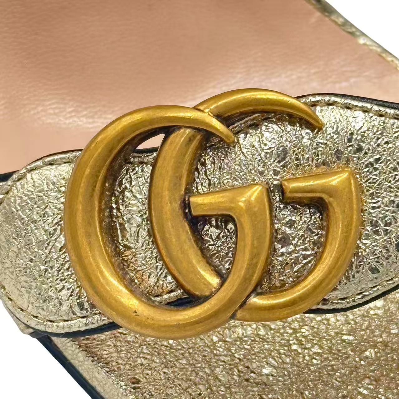 Gucci High Sandals GG Marmont Double Log Leather Gold — view 6