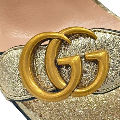 Gucci High Sandals GG Marmont Double Log Leather Gold — view 6