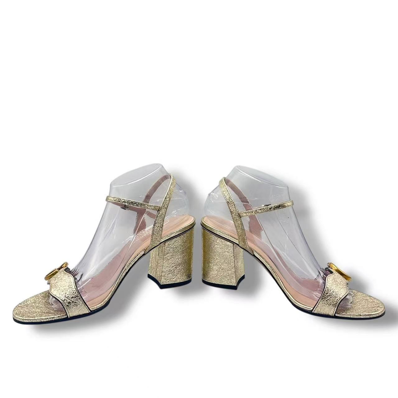 Gucci High Sandals GG Marmont Double Log Leather Gold — view 2