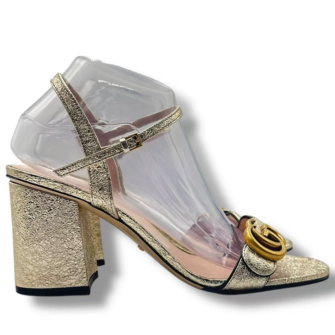 Gucci High Sandals GG Marmont Double Log Leather Gold — view 4