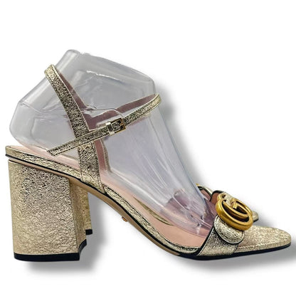 Gucci High Sandals GG Marmont Double Log Leather Gold — view 4