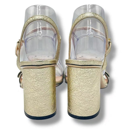 Gucci High Sandals GG Marmont Double Log Leather Gold — view 7