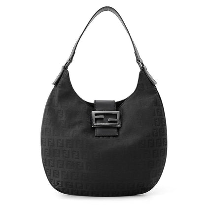 Fendi Handbag Zucchino Shoulder Canvas Leather Bag Black