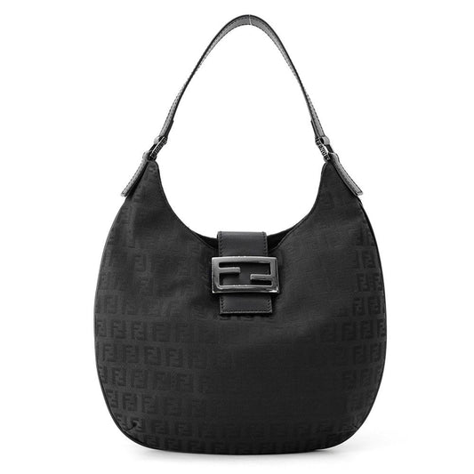 Fendi Handbag Zucchino Shoulder Canvas Leather Bag Black