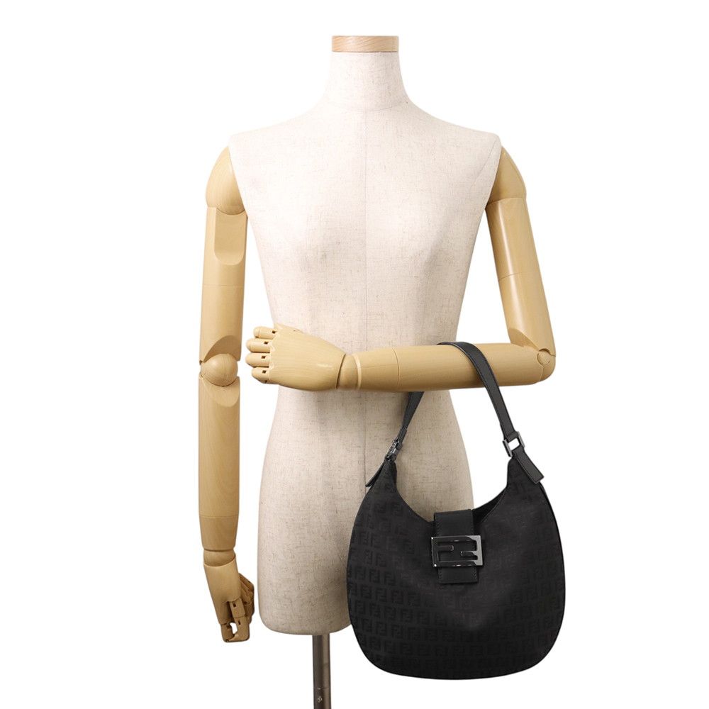 Fendi Handbag Zucchino Shoulder Canvas Leather Bag Black — view 4