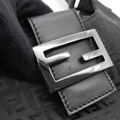 Fendi Handbag Zucchino Shoulder Canvas Leather Bag Black — view 7